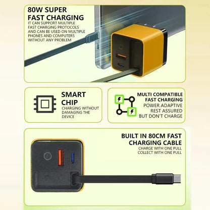 GaN 80W Beast: All-in-1 Retractable Charger