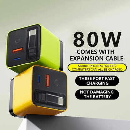 GaN 80W Beast: All-in-1 Retractable Charger